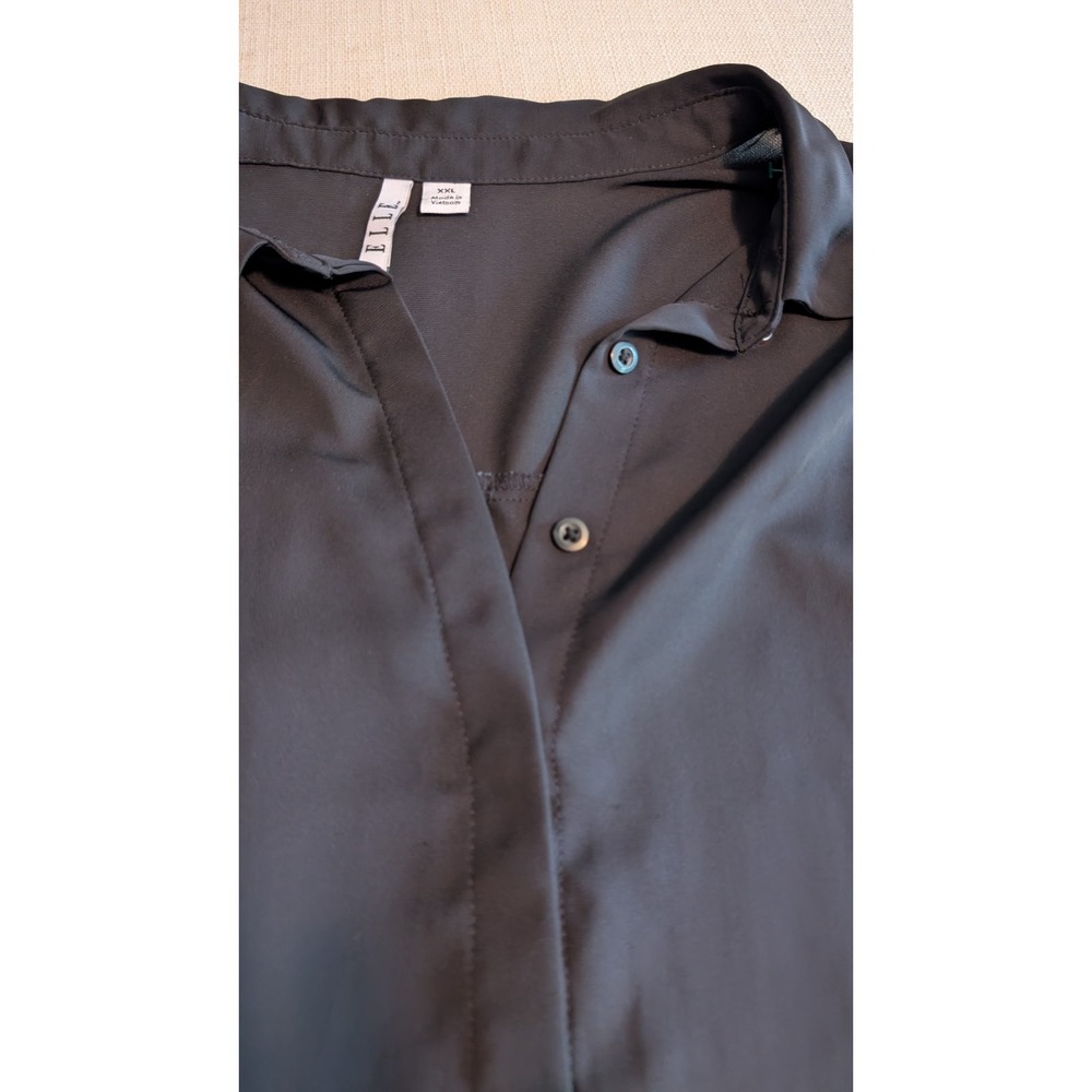 Women's Elle Plus Size XXL Midnight Black Sheer Blouse with White Bottom Trim